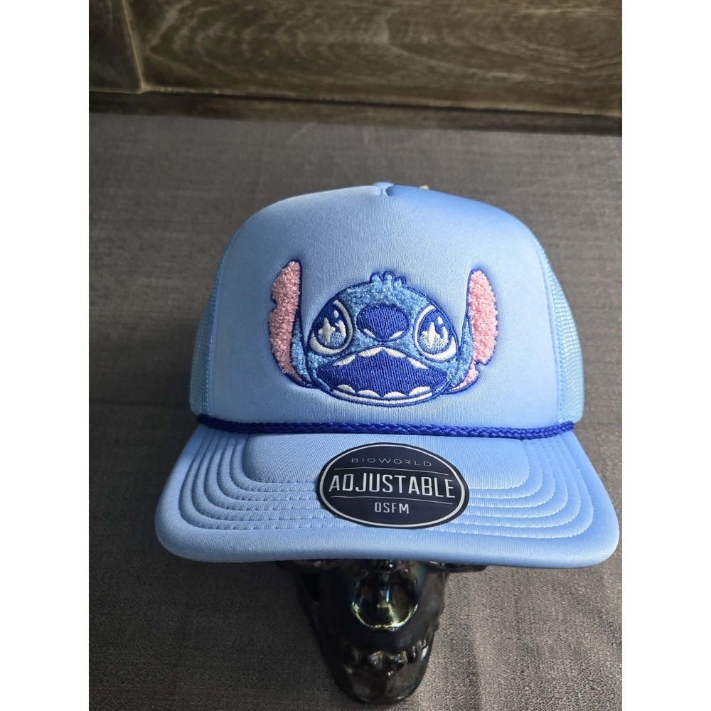 Disney Stitch BioWorld Blue Trucker Snapback Hat OSFM Embroidered NWT